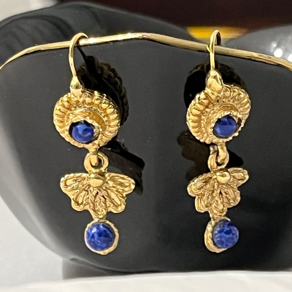 Gold-plated & blue stone dangle earrings, "Tuscan Sky" by National Geographic - Picture 3 of 12